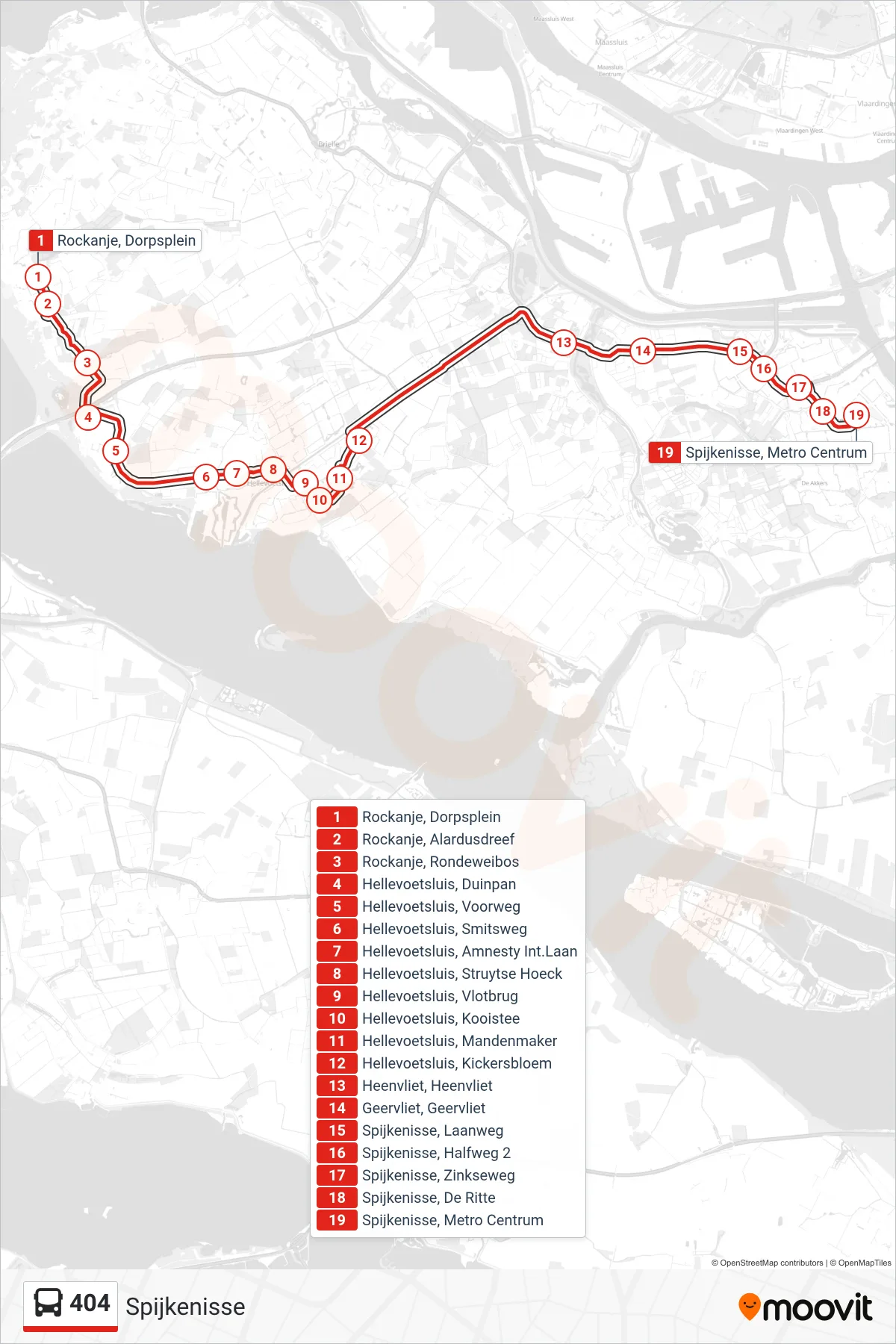 Lijn 404 (bus, Spijkenisse): route en haltes op de kaart