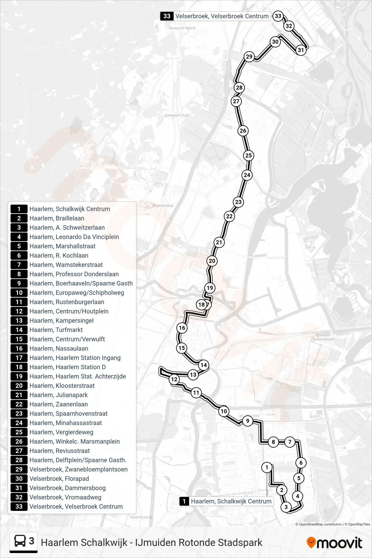 Lijn 3 (bus, Velserbroek Centrum): route en haltes op de kaart