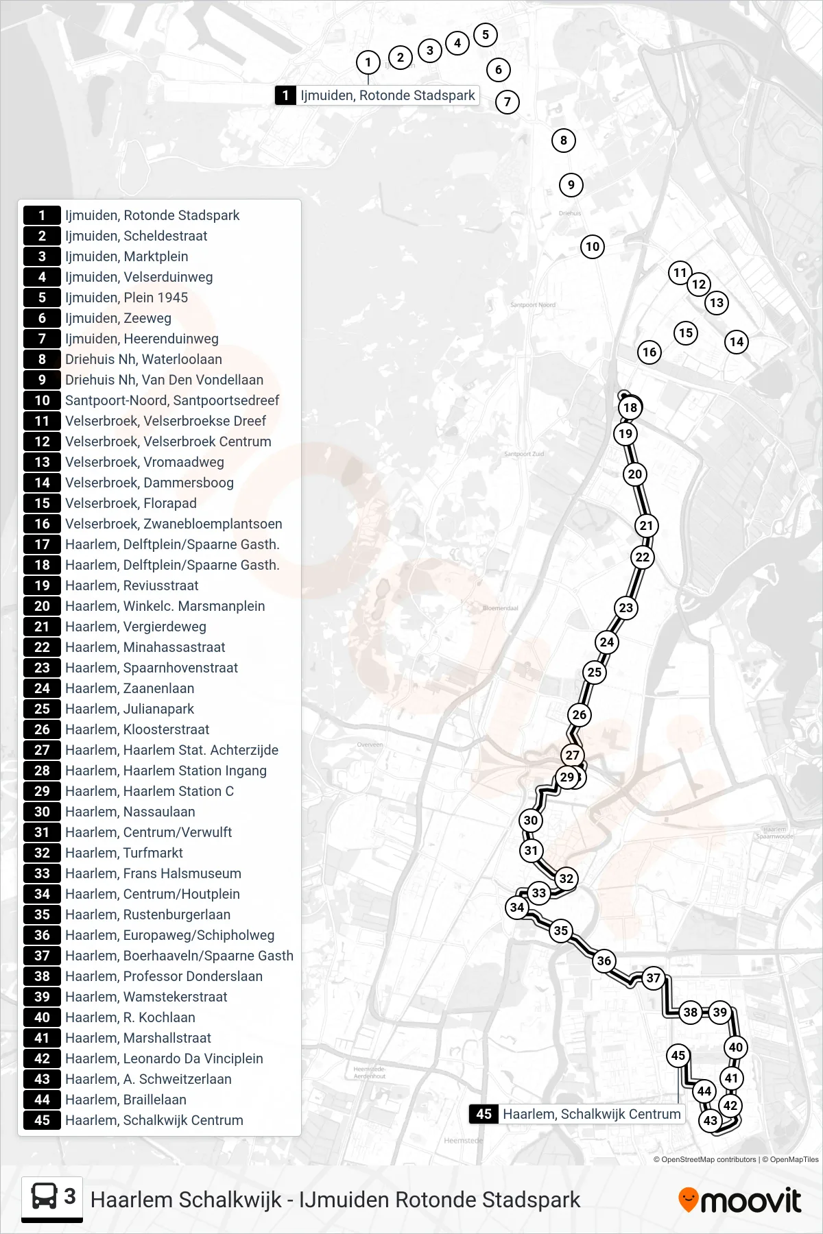 Lijn 3 (bus, Schalkwijk Centrum): route en haltes op de kaart