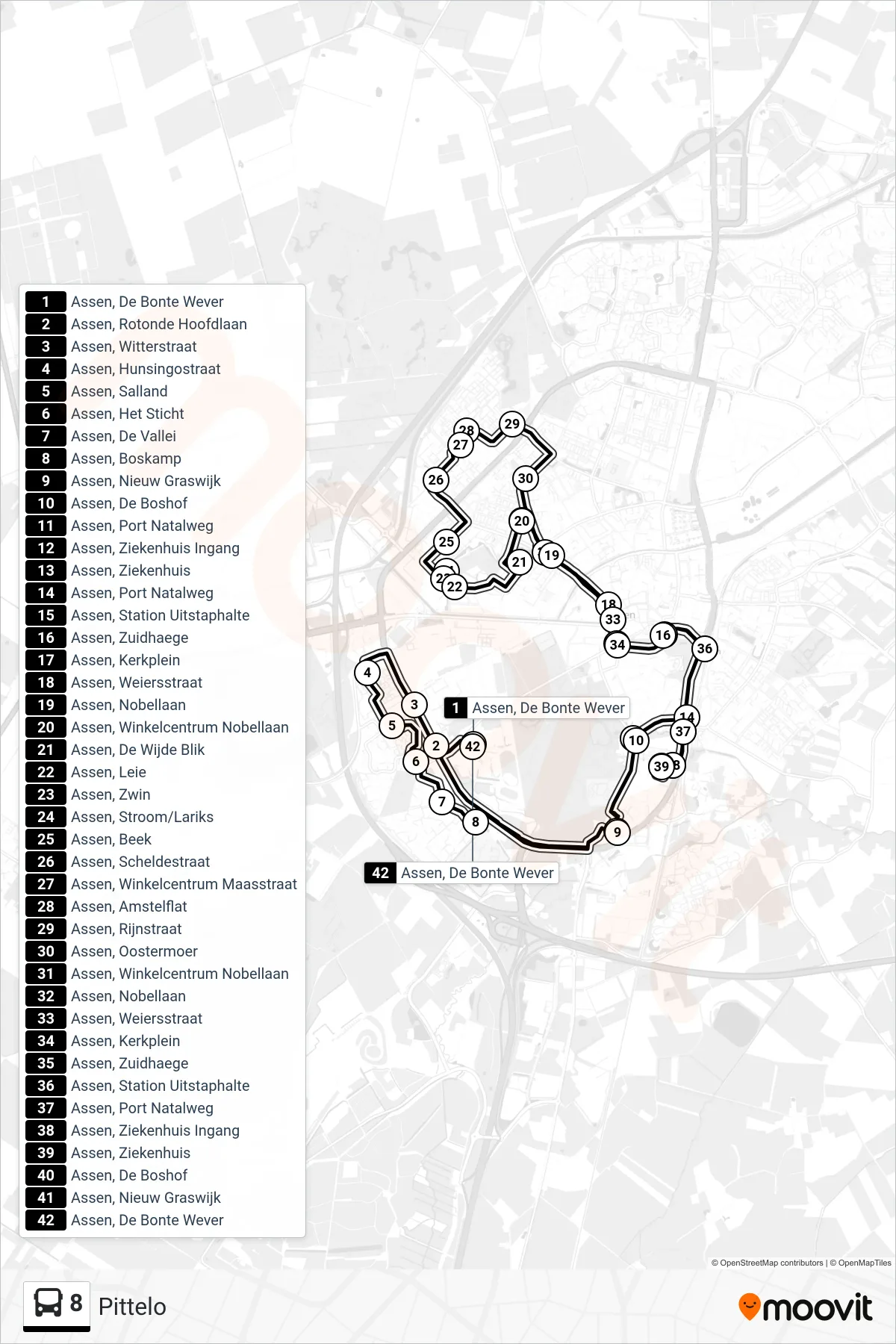 Lijn 8 (bus, Pittelo): route en haltes op de kaart