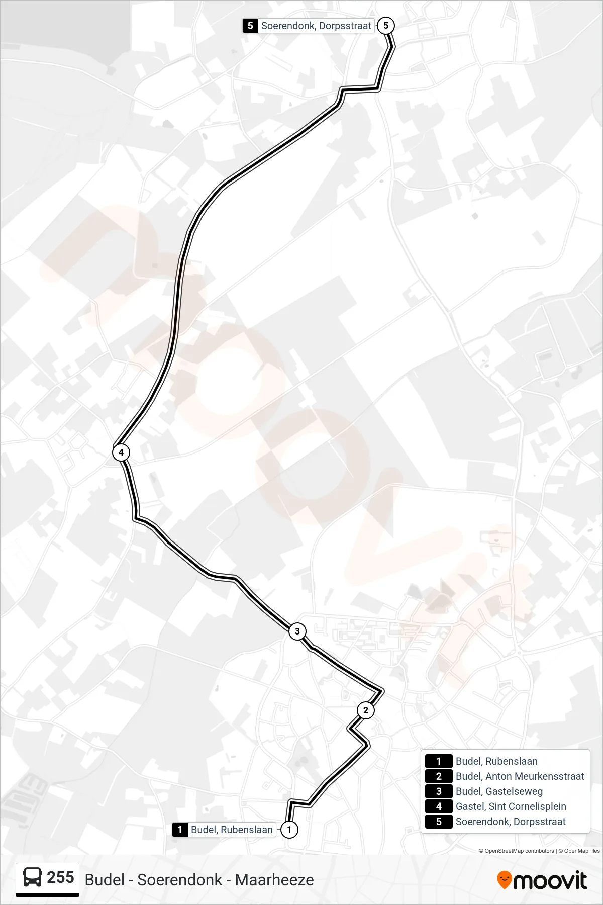 Lijn 255 (bus, Soerendonk Dorpsstraat): route en haltes op de kaart