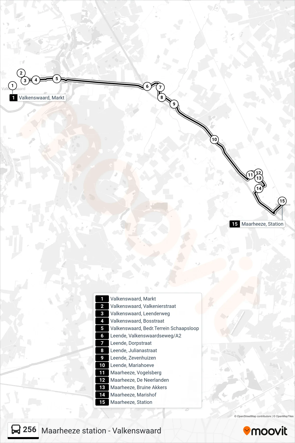 Lijn 256 (bus, Maarheeze): route en haltes op de kaart