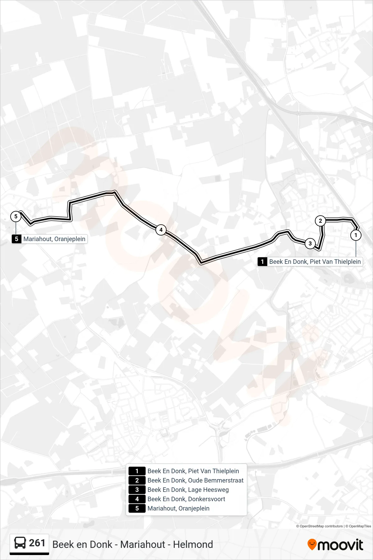 Lijn 261 (bus, Mariahout Oranjeplein): route en haltes op de kaart