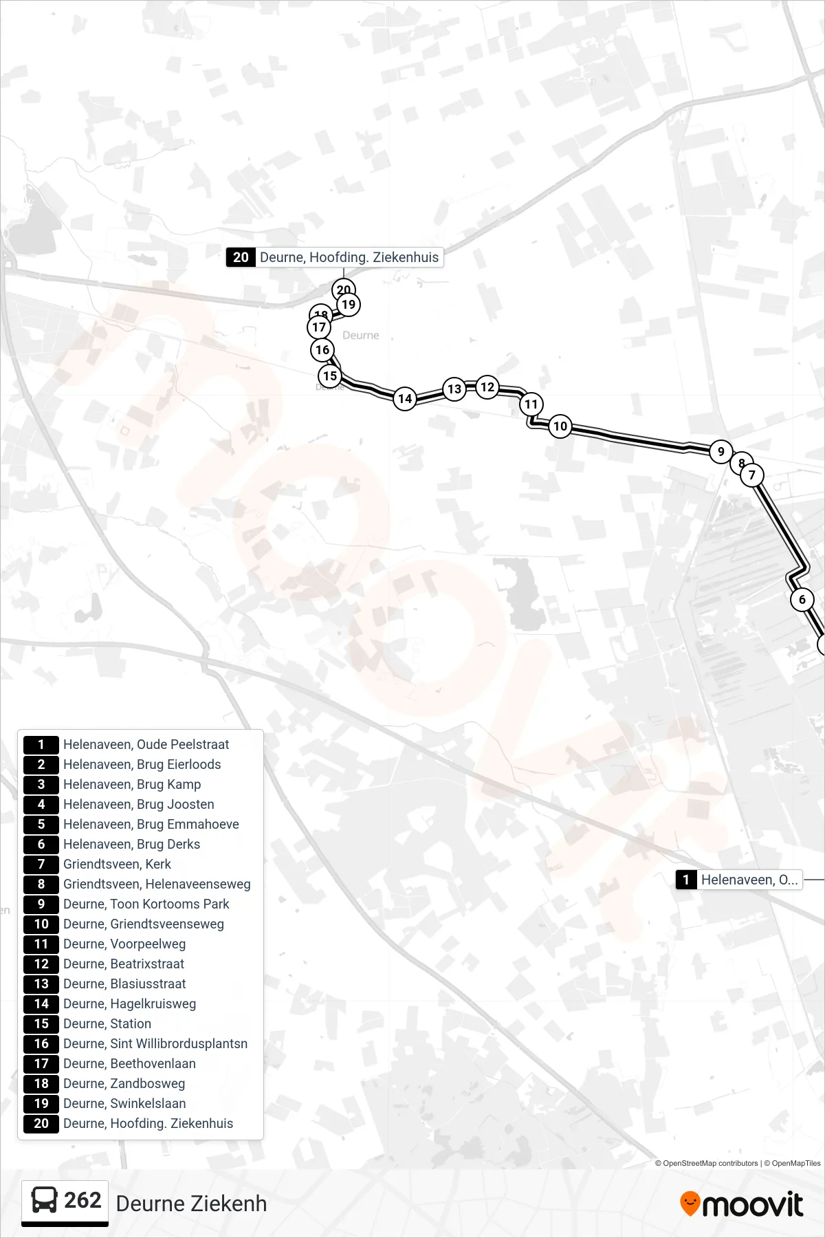 Lijn 262 (bus, Deurne Ziekenh): route en haltes op de kaart
