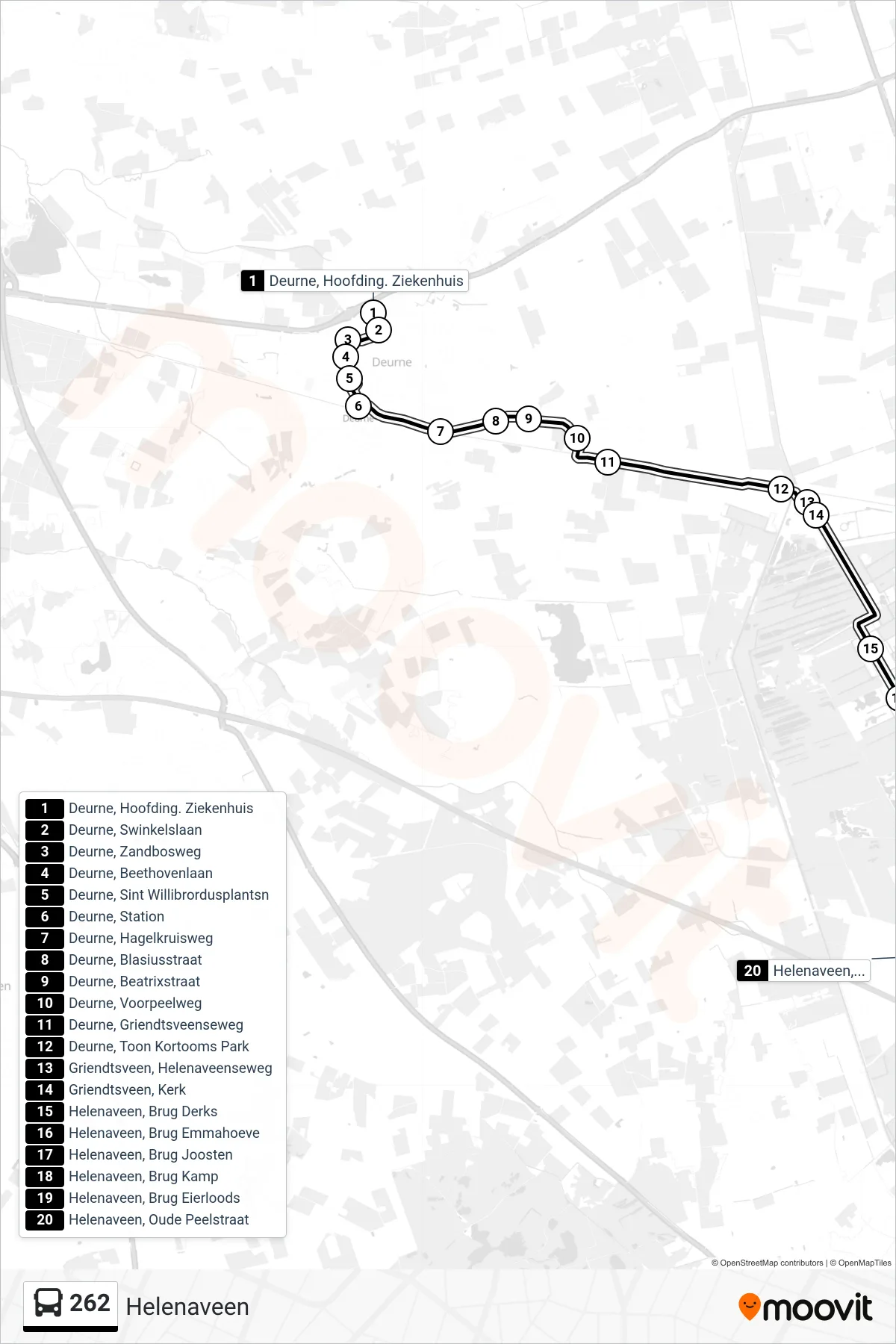 Lijn 262 (bus, Helenaveen): route en haltes op de kaart