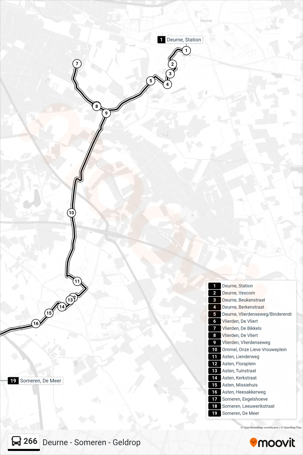 Lijn 266 (bus, Someren De Meer): route en haltes op de kaart
