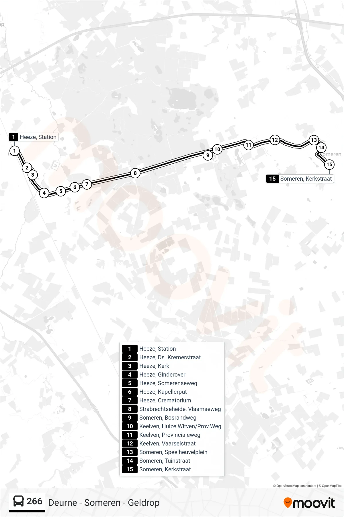 Lijn 266 (bus, Someren Kerkstraat): route en haltes op de kaart