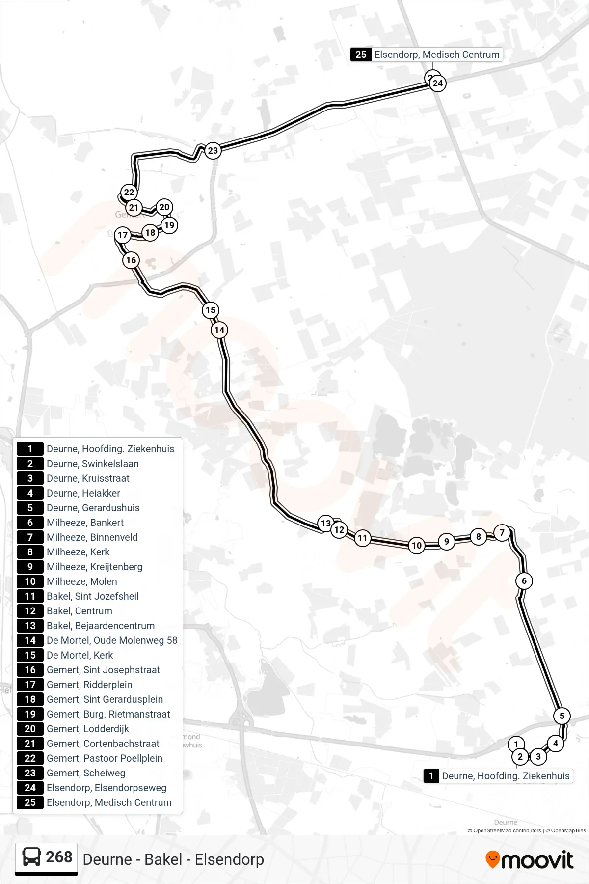 Lijn 268 (bus, Elsendorp): route en haltes op de kaart
