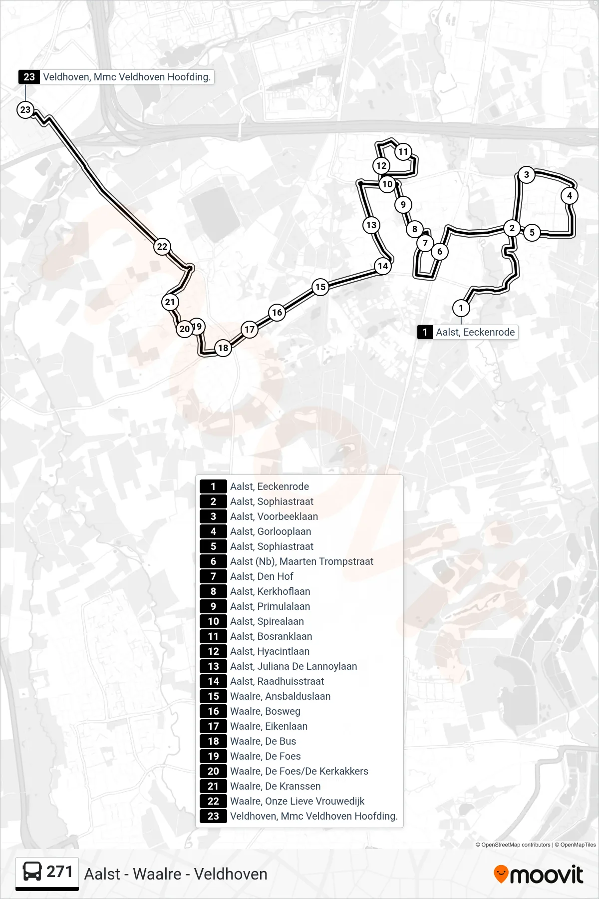 Lijn 271 (bus, Veldhoven Mmc): route en haltes op de kaart