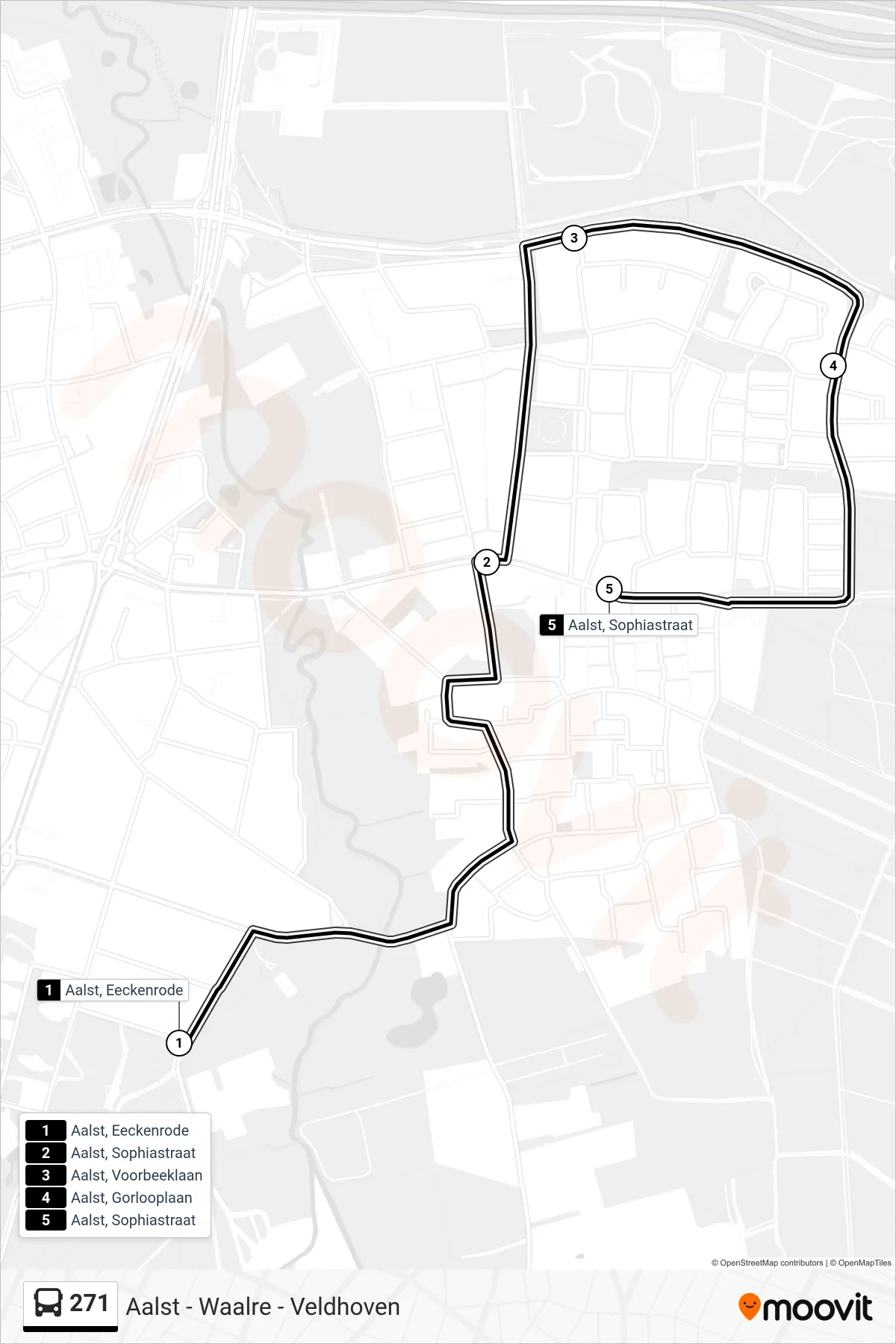 Lijn 271 (bus, Aalst Sophiastraat): route en haltes op de kaart