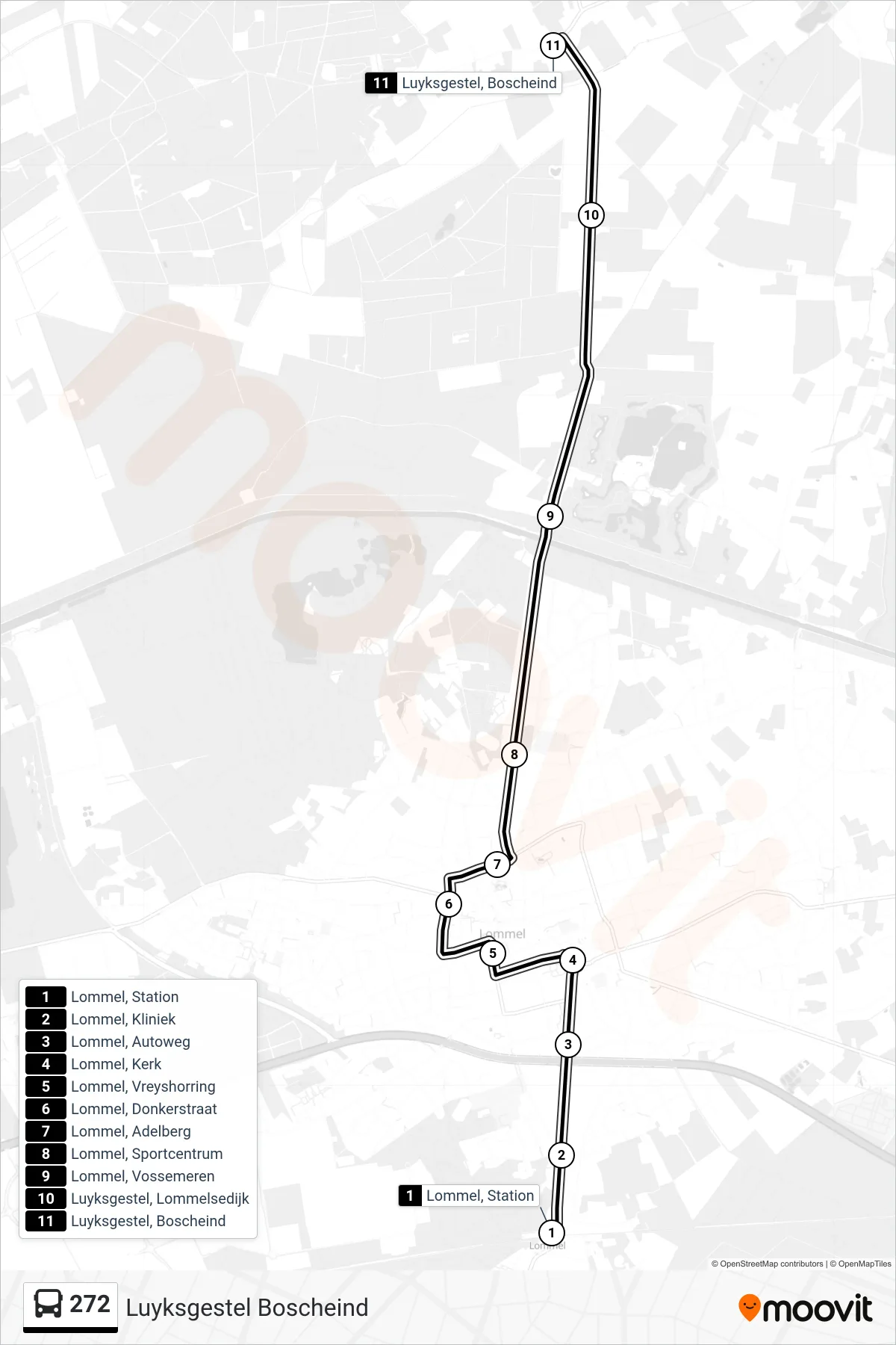 Lijn 272 (bus, Luyksgestel Boscheind): route en haltes op de kaart