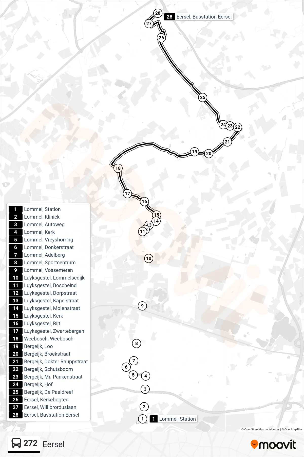 Lijn 272 (bus, Eersel): route en haltes op de kaart