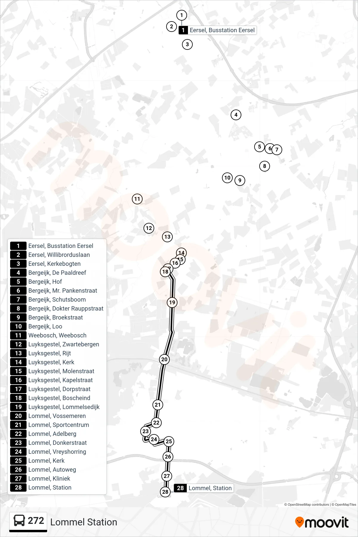 Lijn 272 (bus, Lommel Station): route en haltes op de kaart