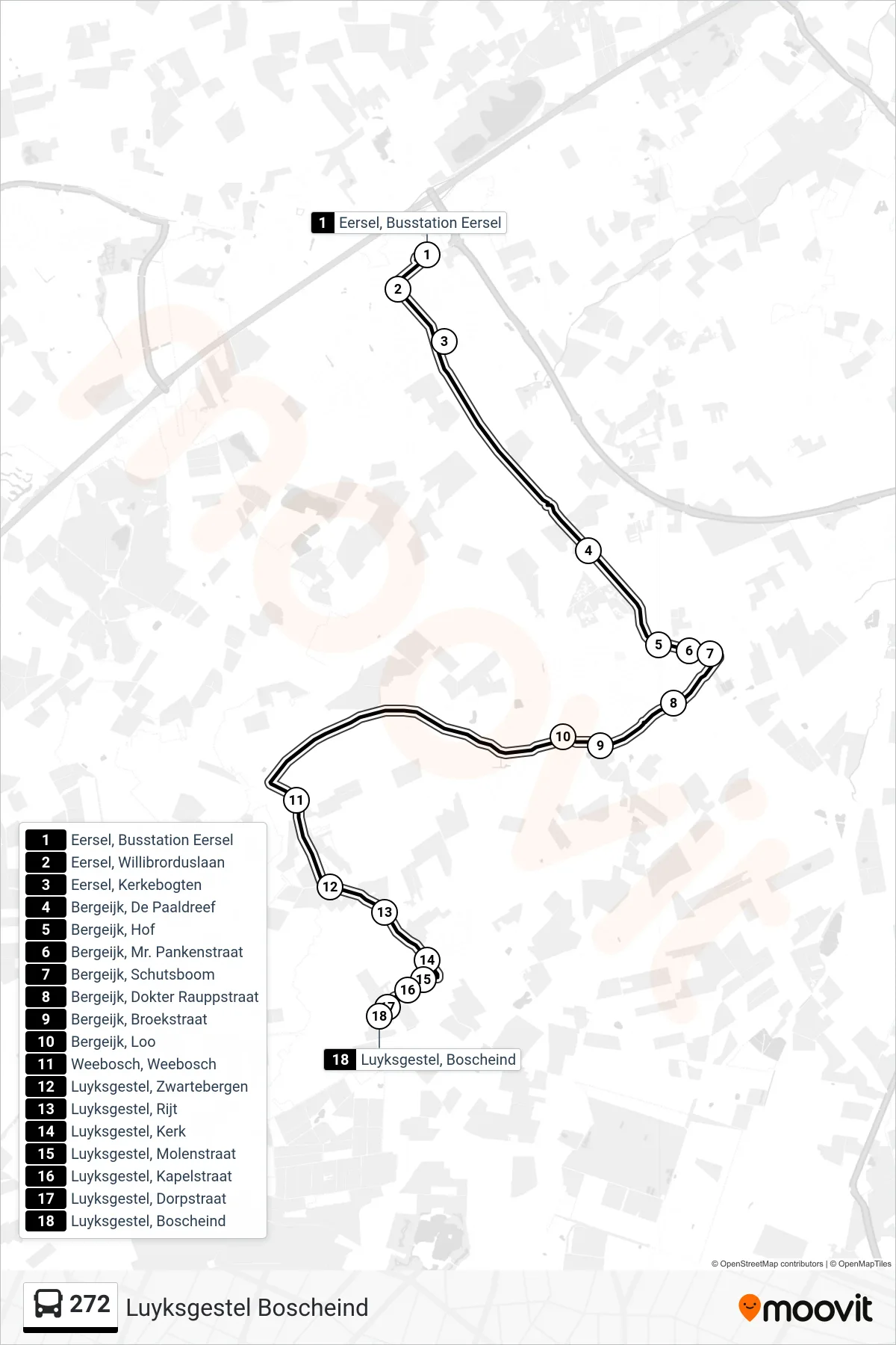 Lijn 272 (bus, Luyksgestel Boscheind): route en haltes op de kaart