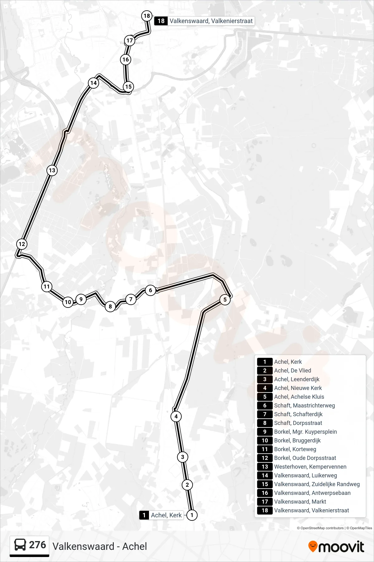 Lijn 276 (bus, Valkenswaard): route en haltes op de kaart