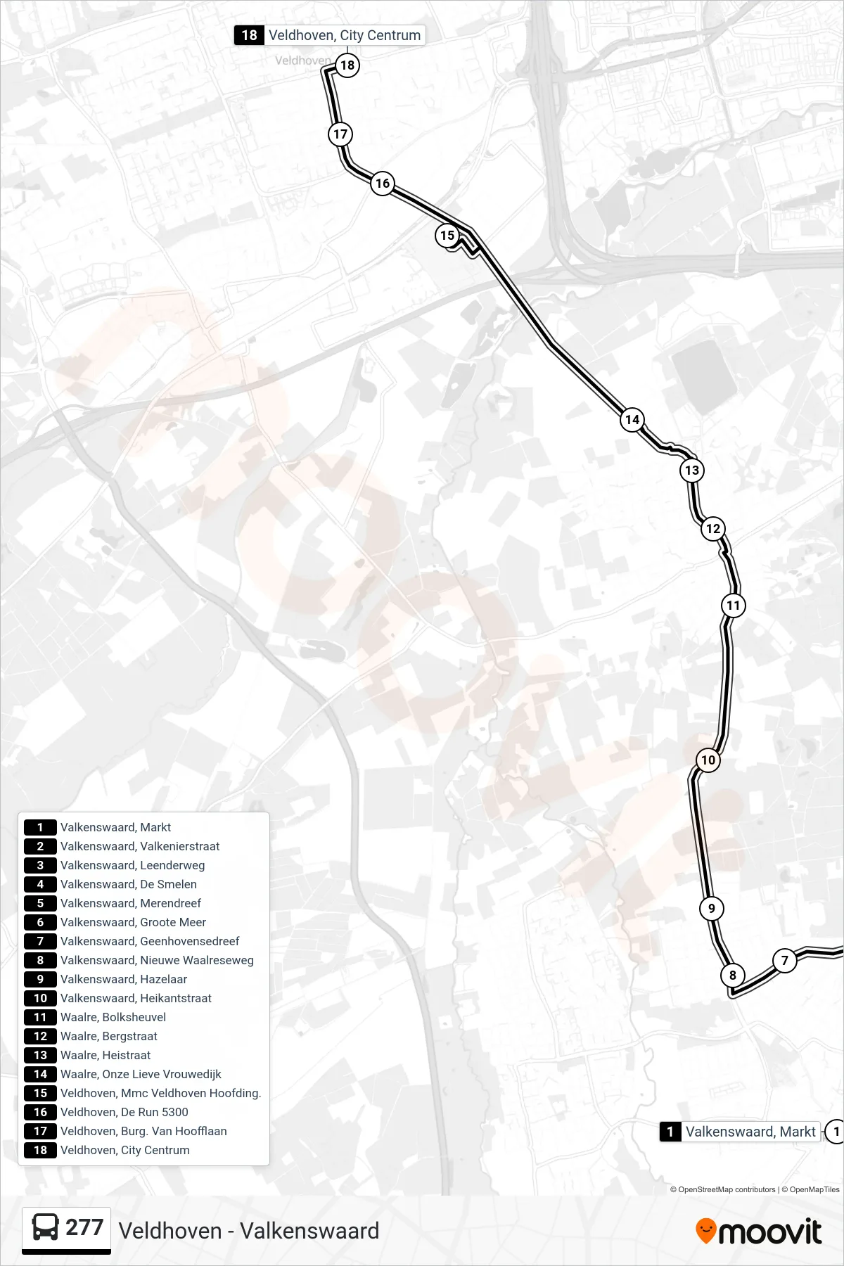 Lijn 277 (bus, Veldhoven): route en haltes op de kaart