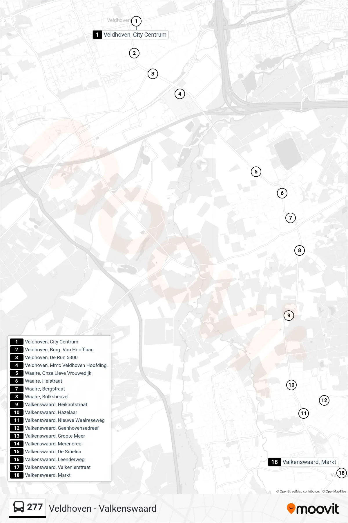 Lijn 277 (bus, Valkenswaard): route en haltes op de kaart