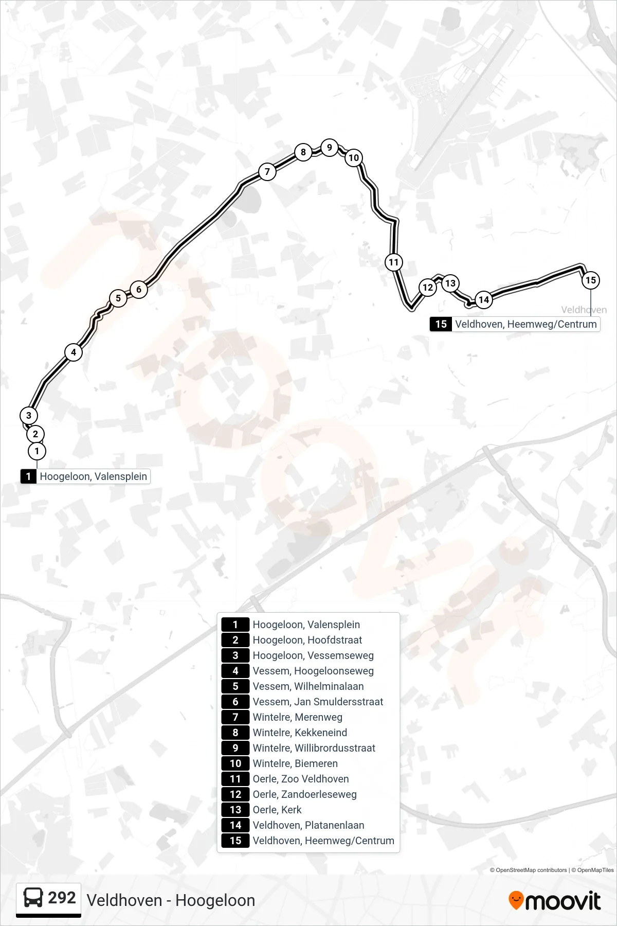 Lijn 292 (bus, Veldhoven): route en haltes op de kaart