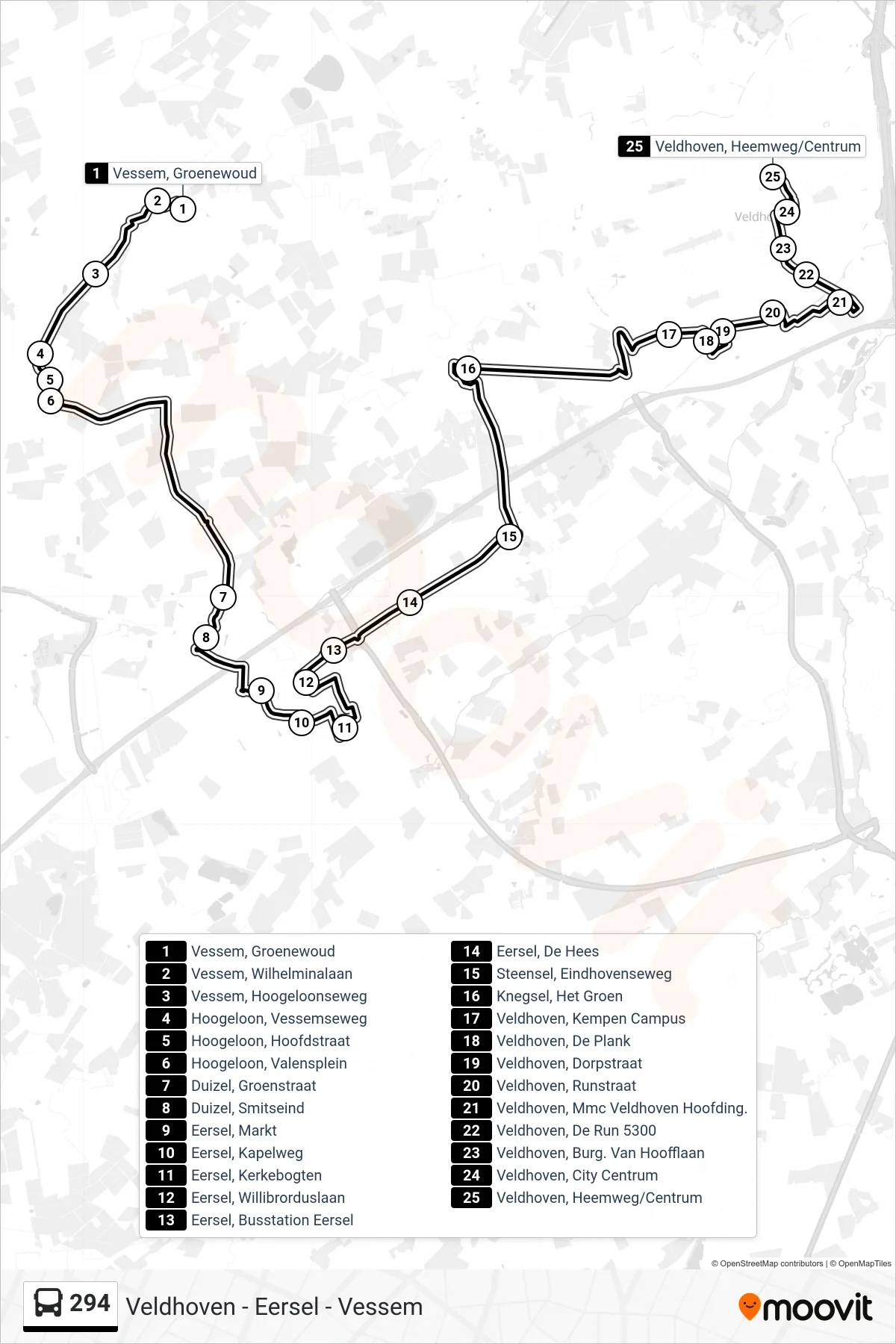 Lijn 294 (bus, Veldhoven): route en haltes op de kaart