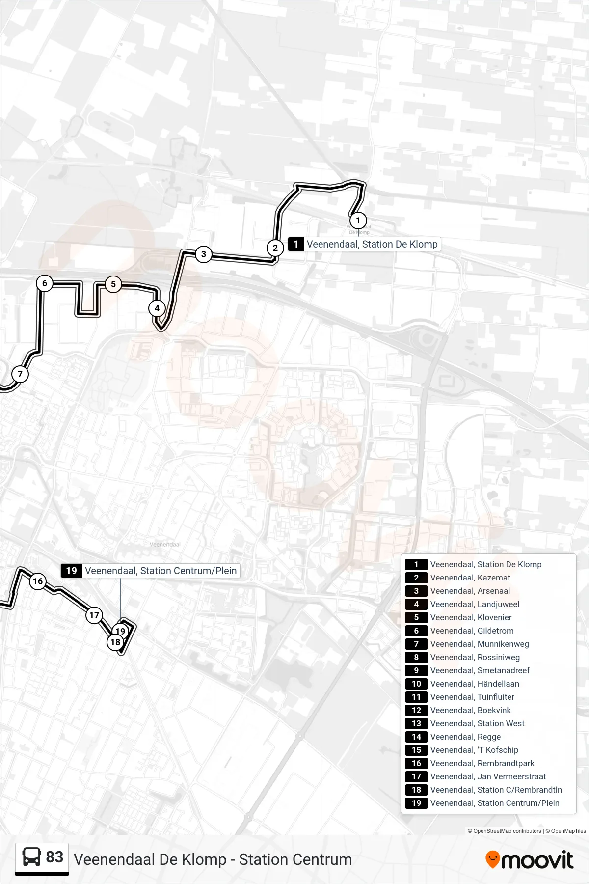 Lijn 83 (bus, Veenendaal Centrum): route en haltes op de kaart