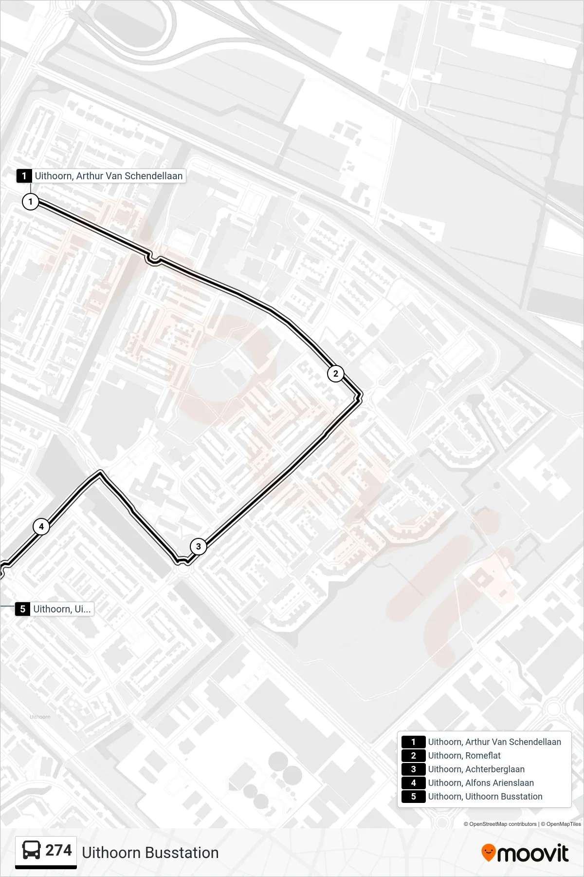 Lijn 274 (bus, Uithoorn Busstation): route en haltes op de kaart