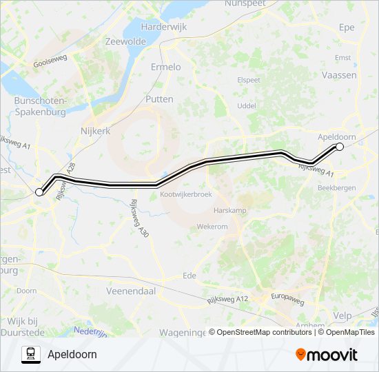 Trein SNELBUS I.P.V. TREIN lijnkaart