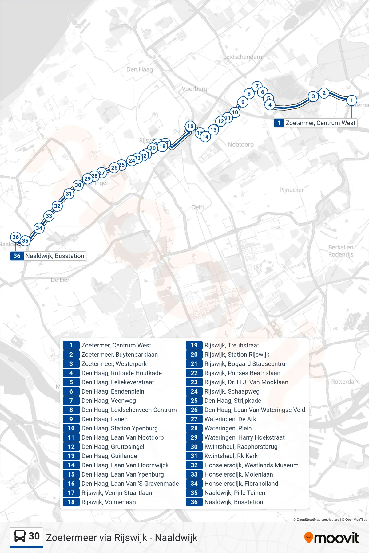 Lijn 30 (bus, Naaldwijk): route en haltes op de kaart