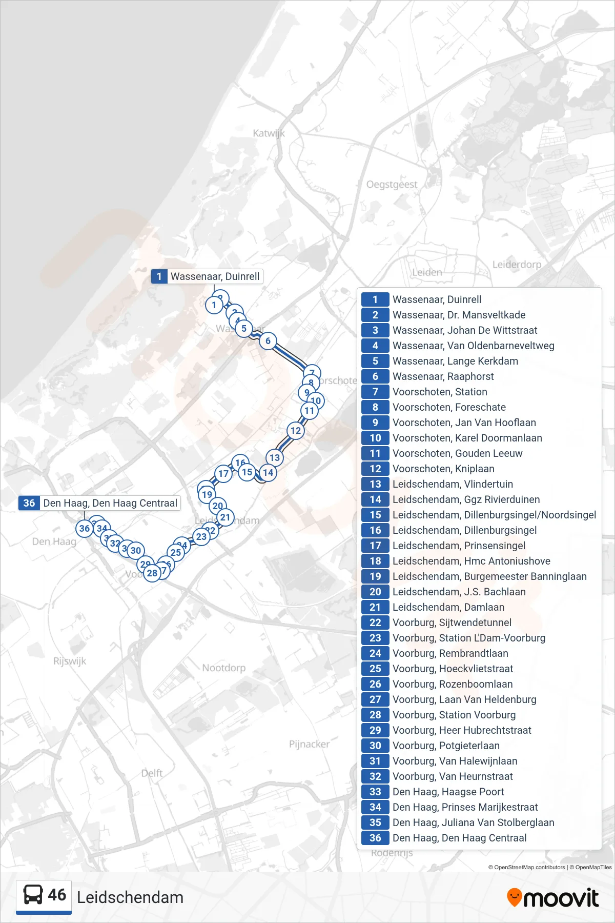 Lijn 46 (bus, Leidschendam): route en haltes op de kaart