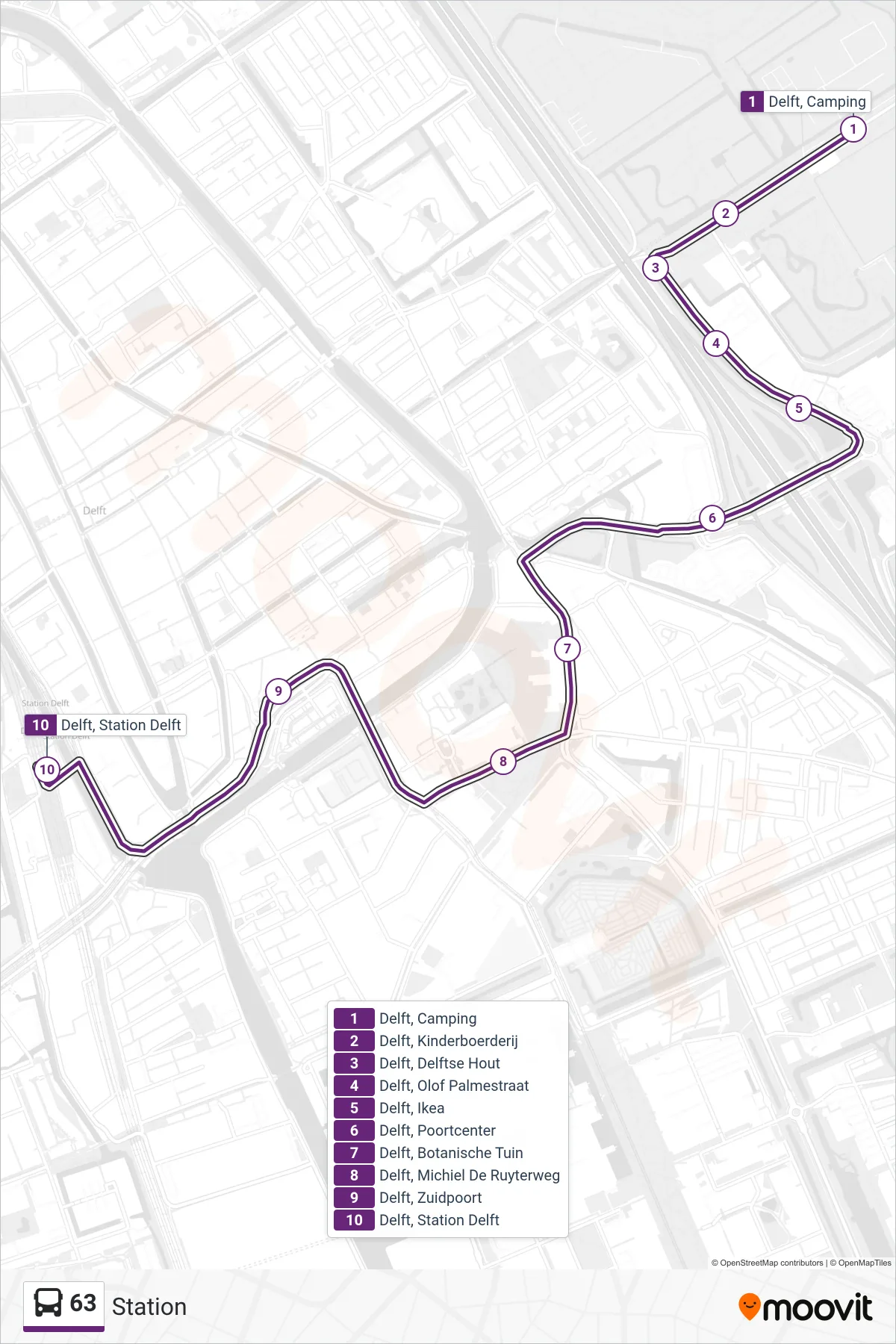 Lijn 63 (bus, Station): route en haltes op de kaart