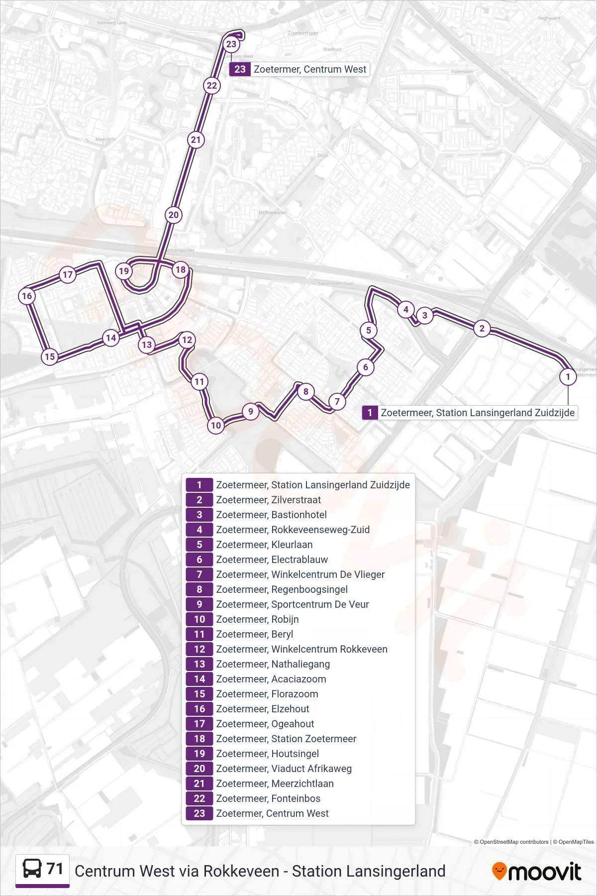 Lijn 71 (bus, Rokkeveen): route en haltes op de kaart