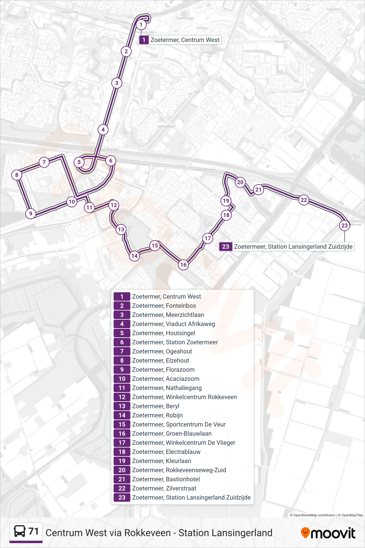 Lijn 71 (bus, Rokkeveen): route en haltes op de kaart