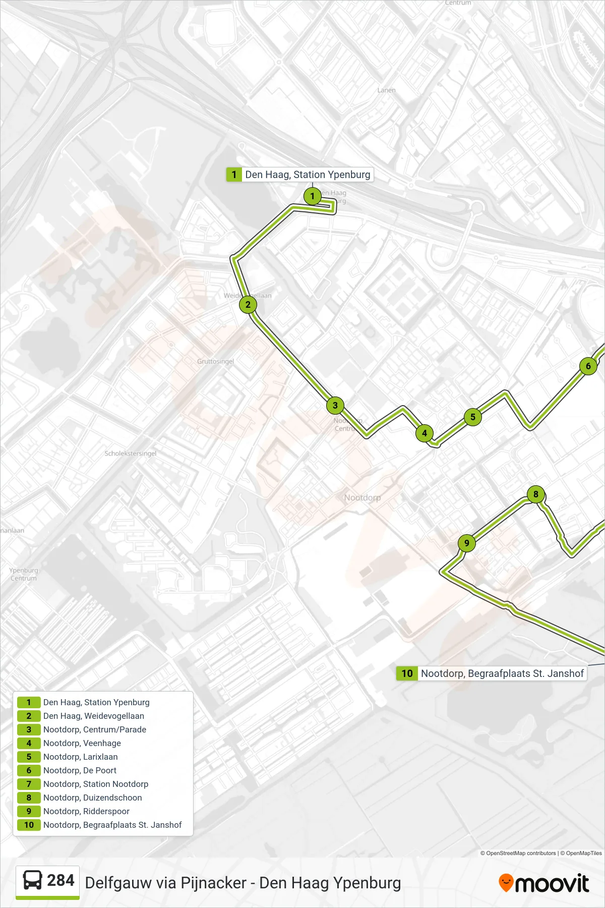 Lijn 284 (bus, Nootdorp): route en haltes op de kaart
