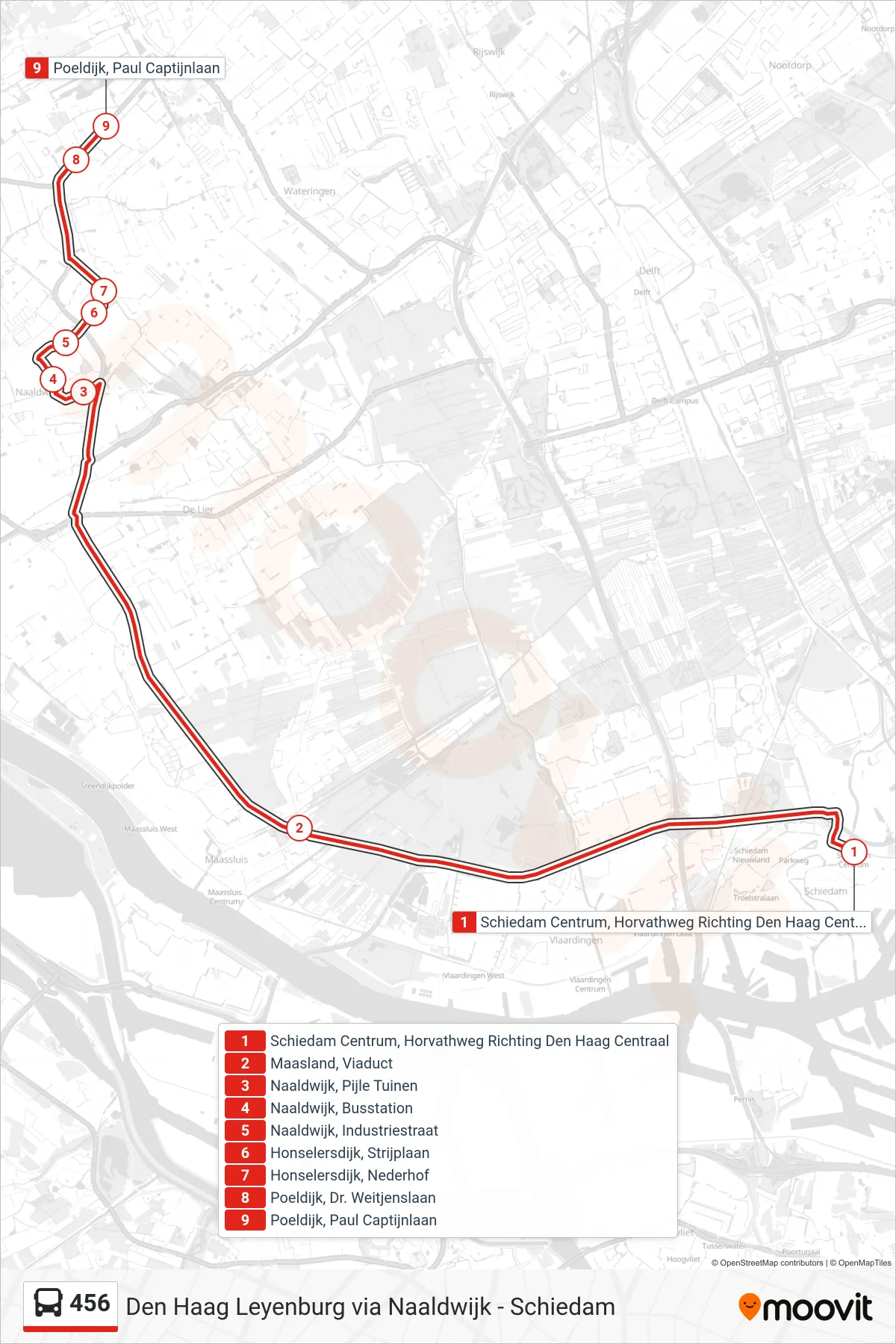 Lijn 456 (bus, Poeldijk): route en haltes op de kaart