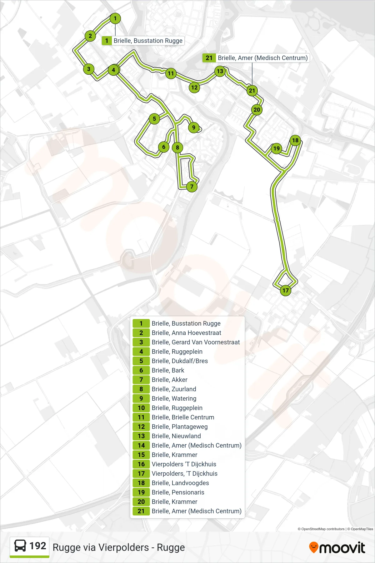 Lijn 192 (bus, Medisch Centrum): route en haltes op de kaart