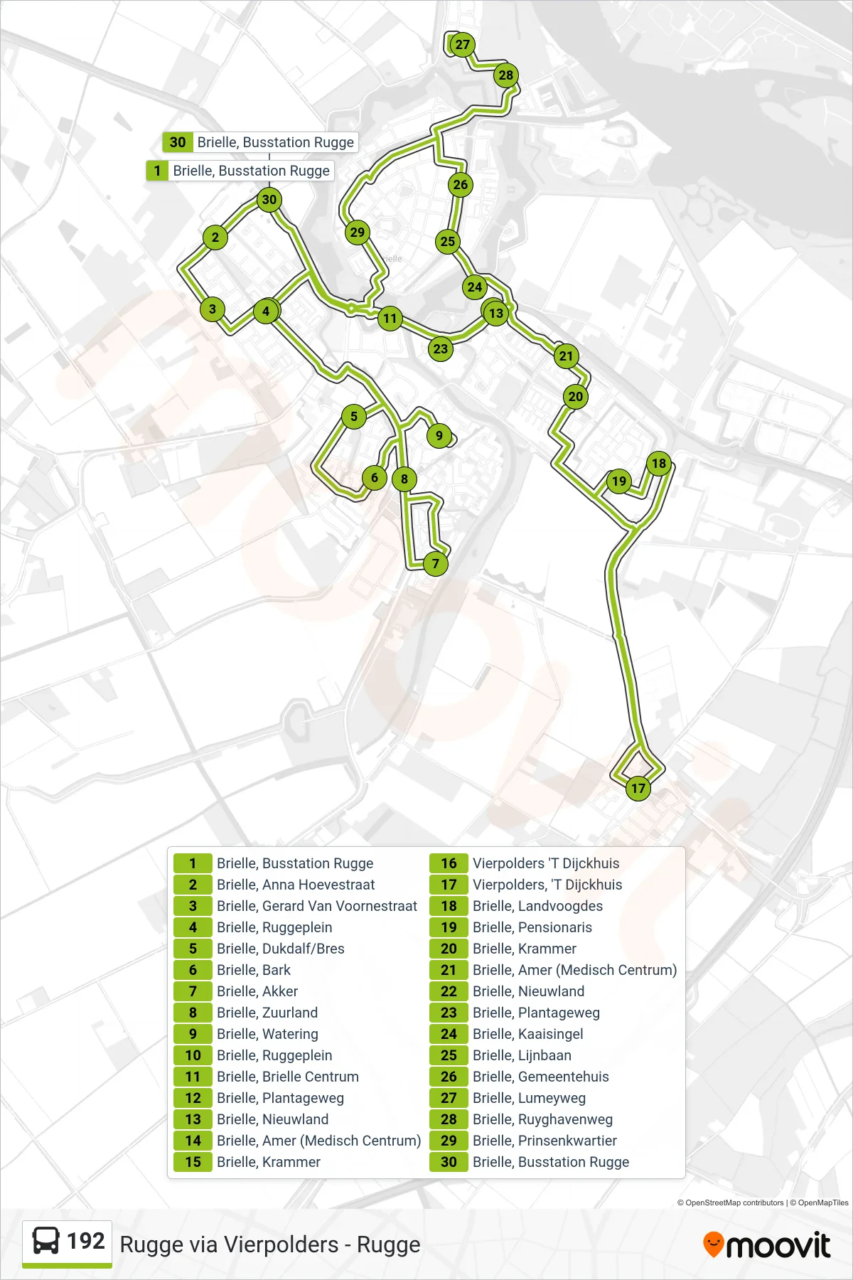 Lijn 192 (bus, Centrum): route en haltes op de kaart