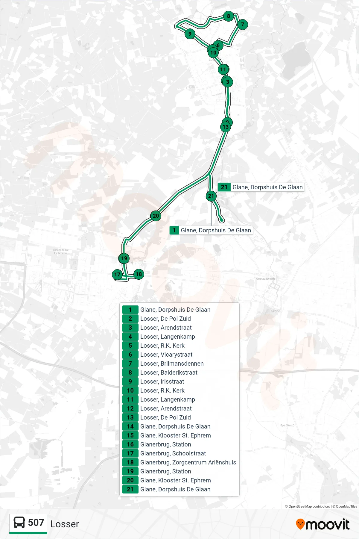 Lijn 507 (bus, Losser): route en haltes op de kaart