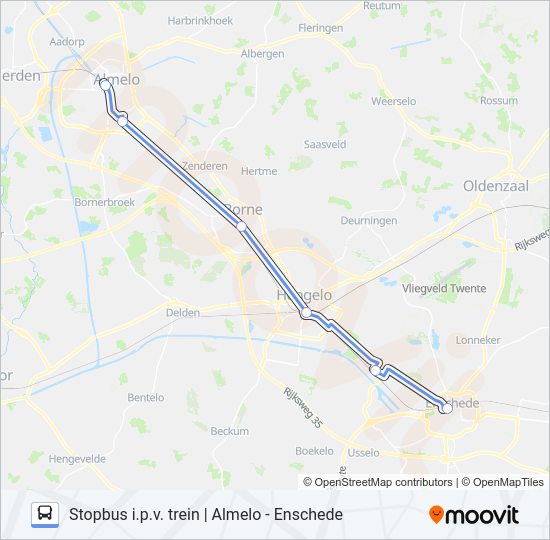 Bus STOPBUS I.P.V. TREIN lijnkaart