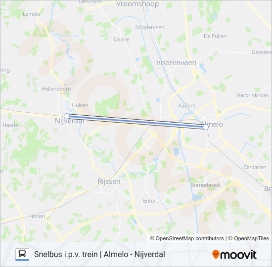 Bus SNELBUS I.P.V. TREIN lijnkaart
