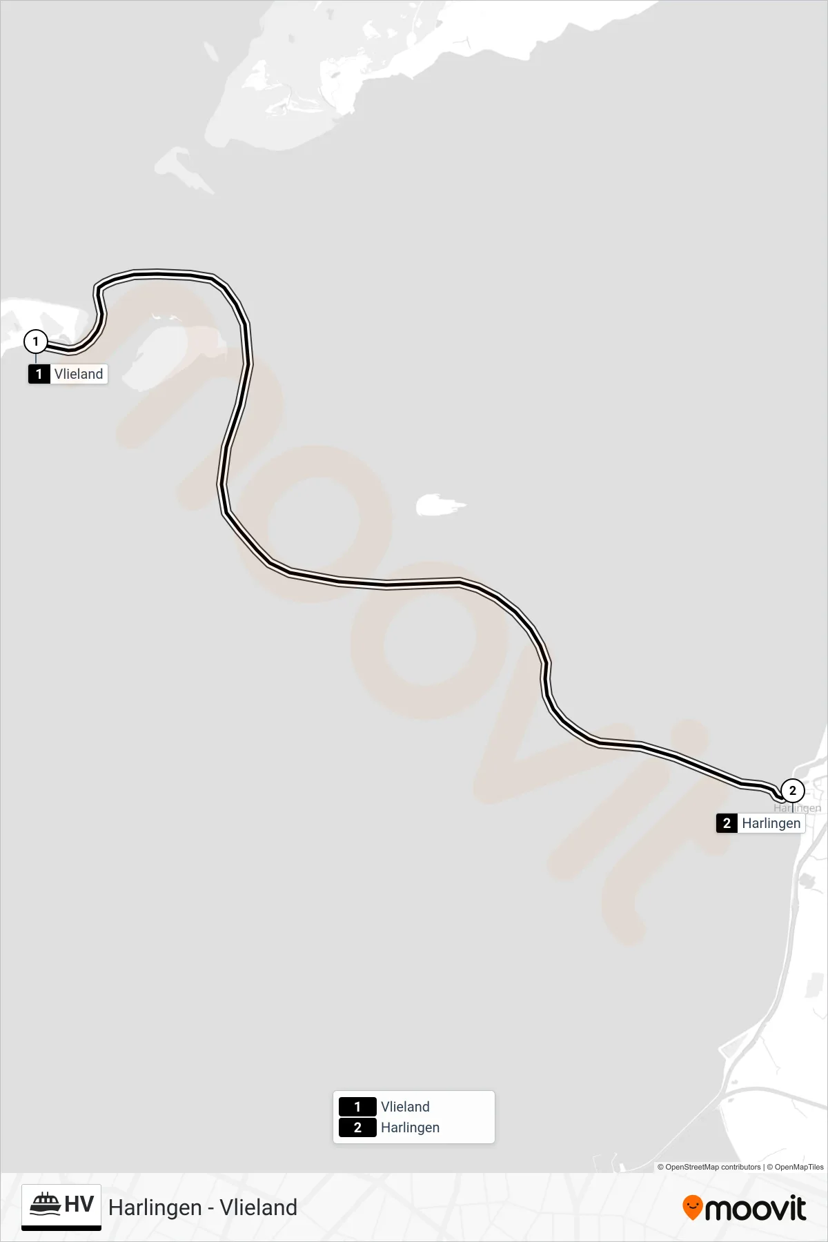 Lijn HV (veerboot, Harlingen): route en haltes op de kaart