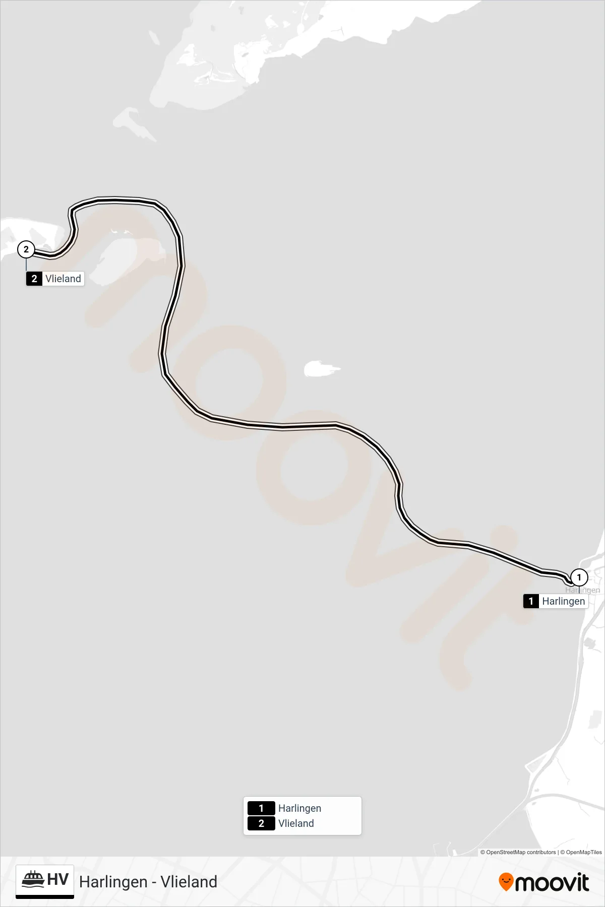 Lijn HV (veerboot, Vlieland): route en haltes op de kaart