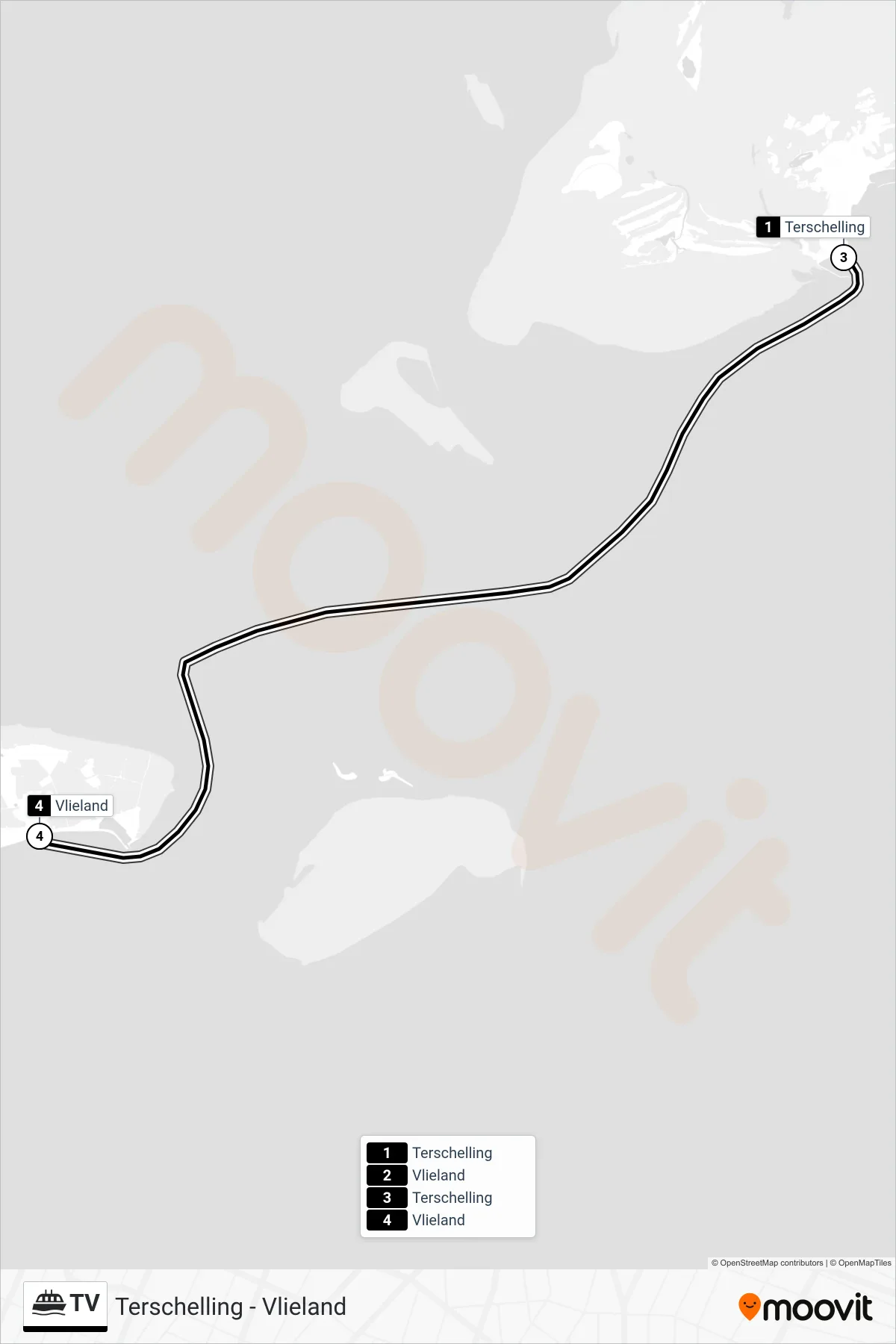 TV ferry Line (Vlieland) route and stops on a map