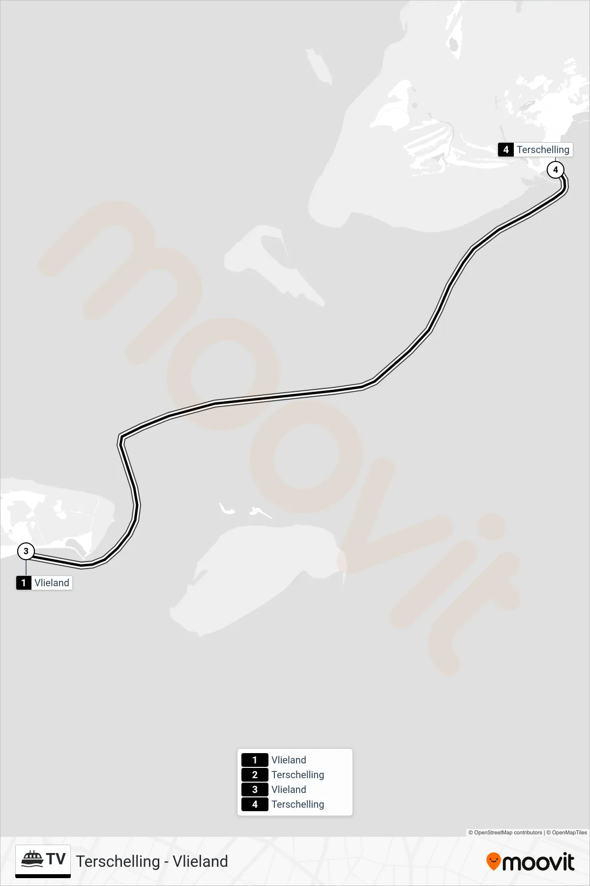 Lijn TV (veerboot, Terschelling): route en haltes op de kaart