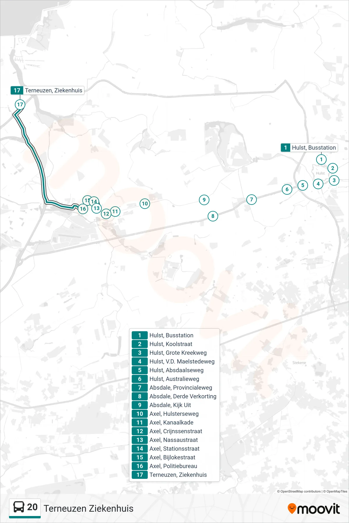 Linie 20 (Bus) Richtung Terneuzen Ziekenhuis: Route und Haltestellen auf der Karte