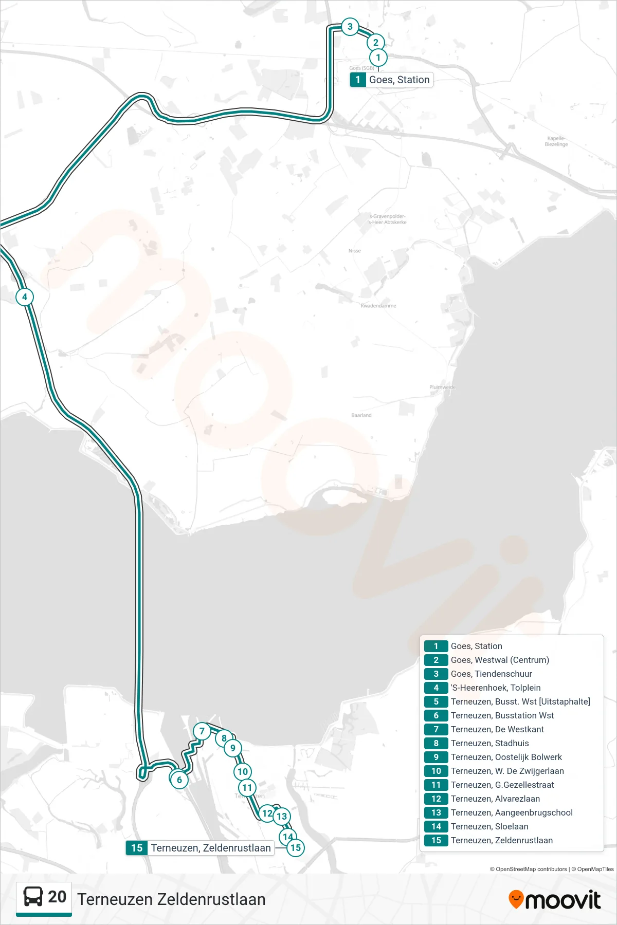 Linie 20 (Bus) Richtung Terneuzen Zeldenrustlaan: Route und Haltestellen auf der Karte