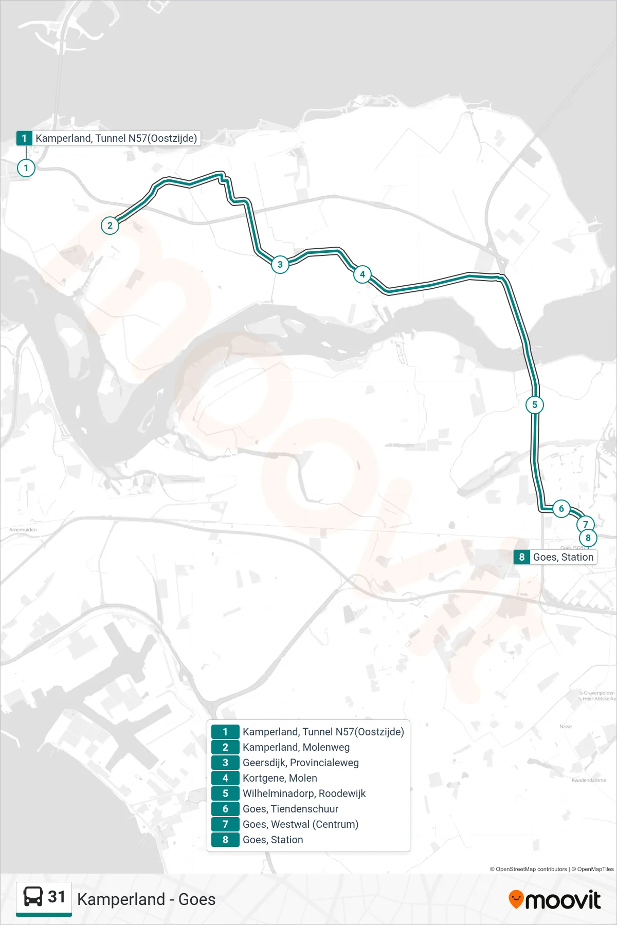 Lijn 31 (bus, Goes Station): route en haltes op de kaart