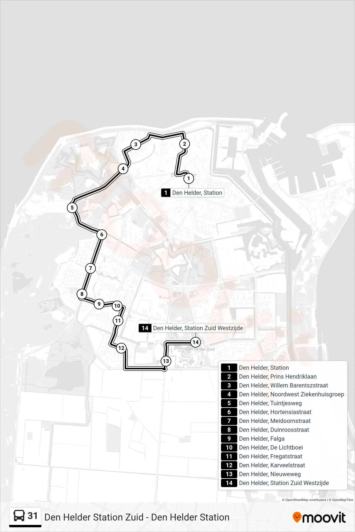 Lijn 31 (bus, Station Zuid): route en haltes op de kaart