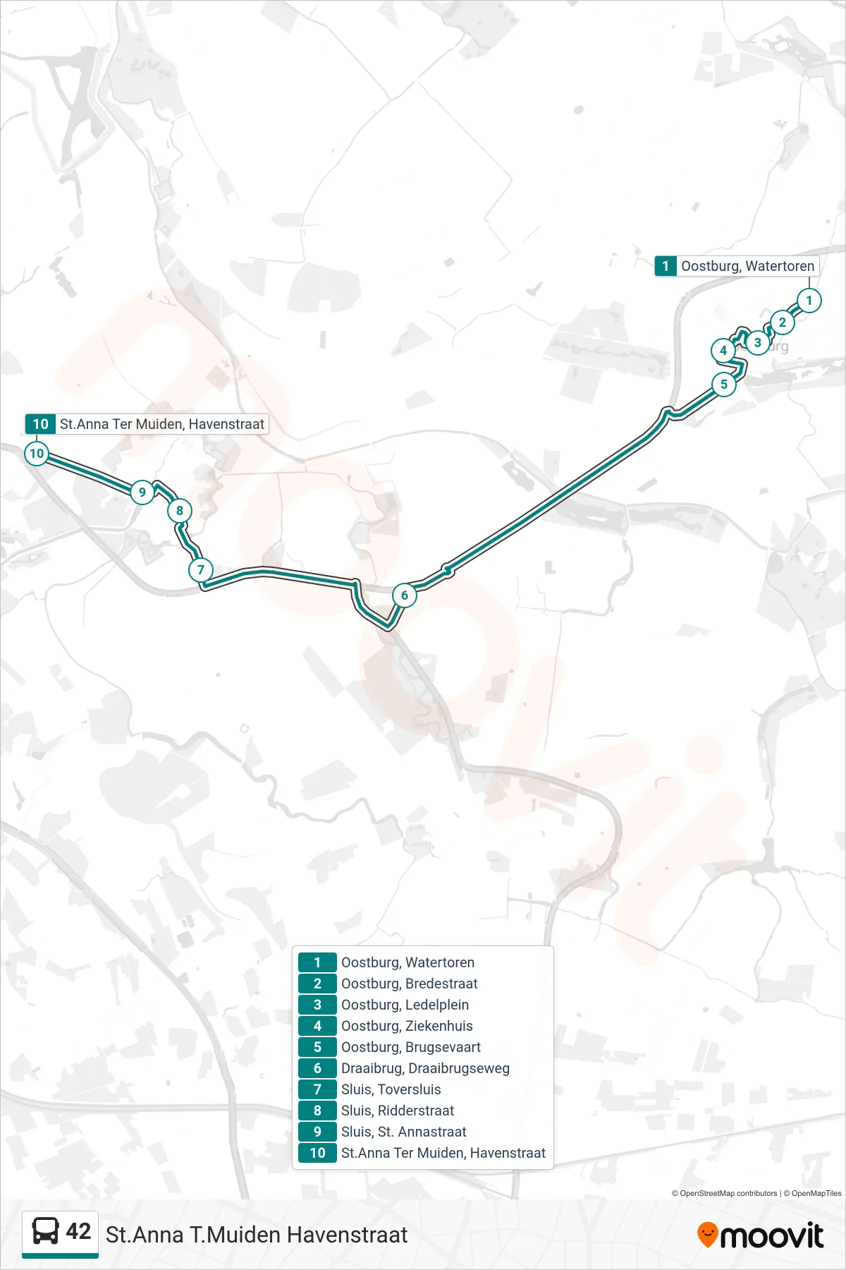 Lijn 42 (bus, St.Anna T.Muiden Havenstraat): route en haltes op de kaart