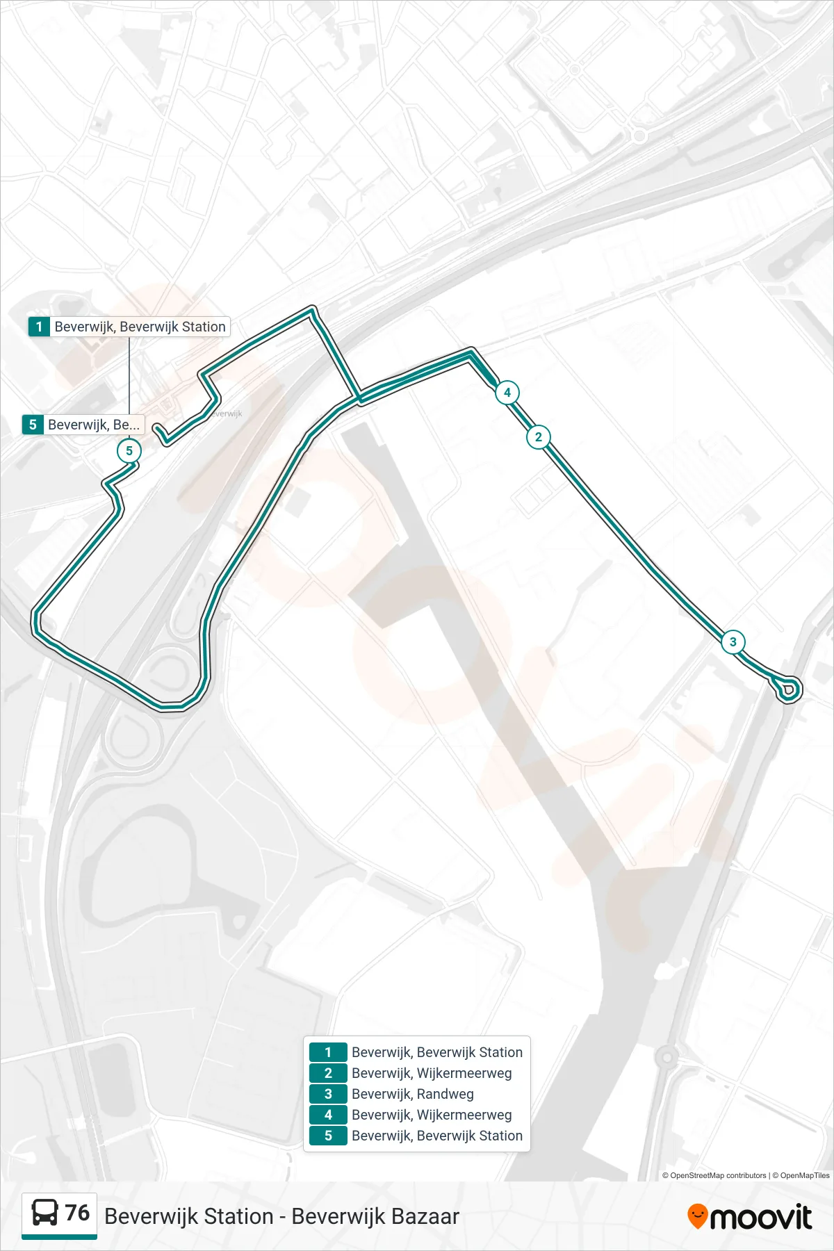 Lijn 76 (bus, De Bazaar): route en haltes op de kaart