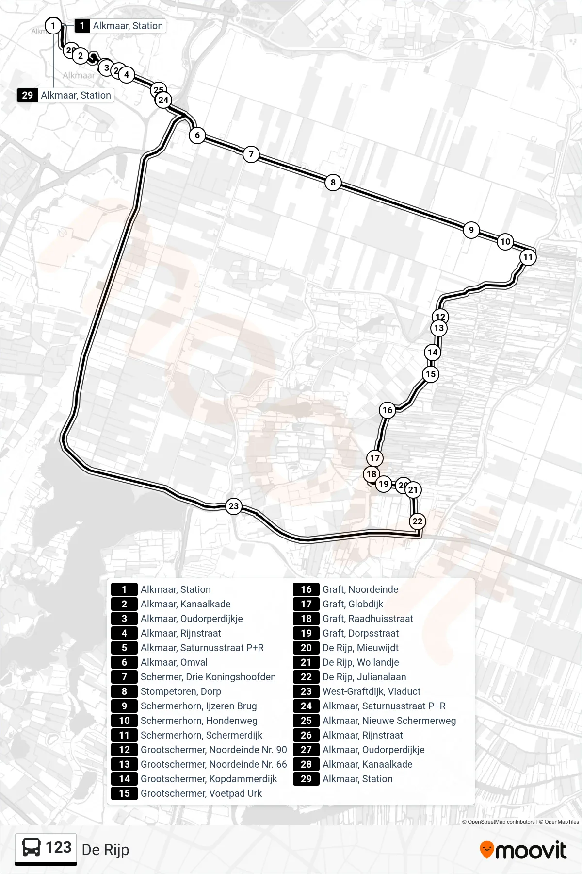 Lijn 123 (bus, De Rijp): route en haltes op de kaart