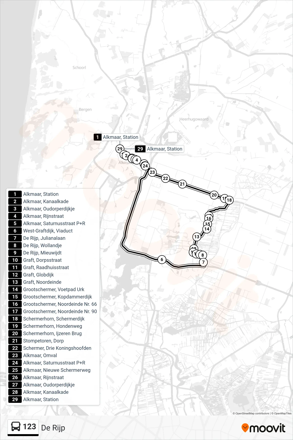 Lijn 123 (bus, De Rijp): route en haltes op de kaart
